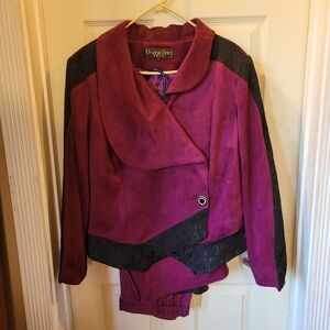 Purple Velvet Lined Jacket and Long Pencil Skirt Two-Piece Couture Suit